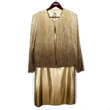Patra Vintage Ombré Metallic Formal Dress Set Jacket Gold Brown Women's Size 18
