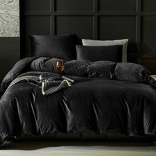 Black Flannel Velvet Duvet Cover Queen Size Duvet Cover Bedding Sets, 3pcs Ultra