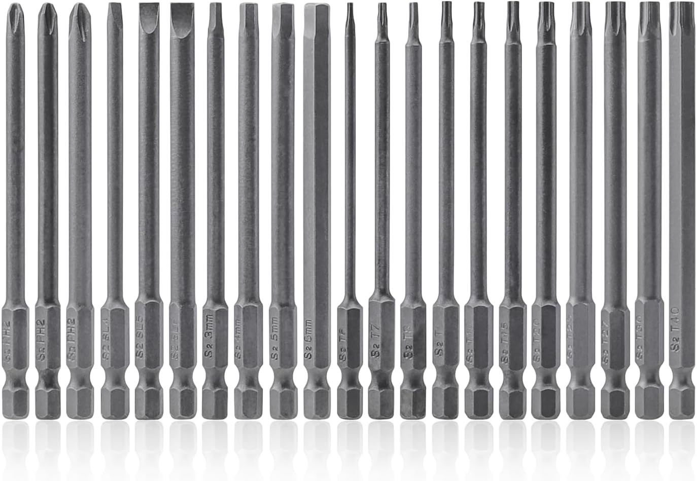 Mesee 21Pcs 100mm Long Magnetic Screwdriver Bit Combination Set 1/4"" Hex Shank