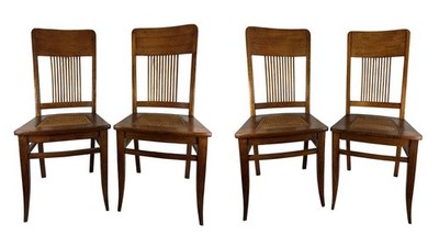 HD1003 Set of 4 Antique c1915 Oak Craftsman Dining Chairs Caned Seats Restored