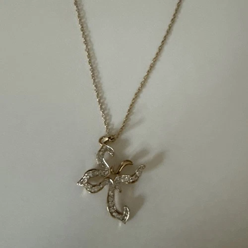 HSN Sterling Gold  Citrine & Cubic Zirconia Cross Pendant 18” Necklace NWT - product listing photo
