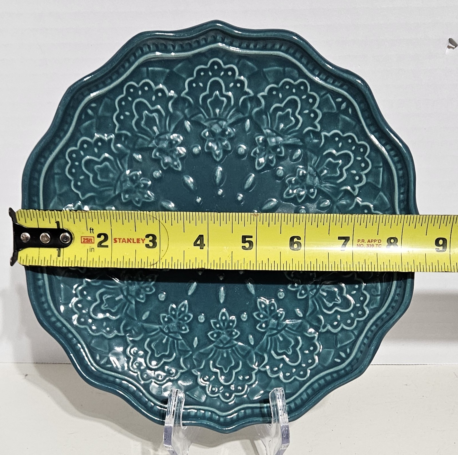 Pioneer Woman Farmhouse Lace Linen Ocean Teal 8.5" Salad Plates -  Set Of 2