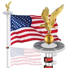 Yescom EZ GO 25' Telescopic Flag Pole Kit Solar Light US Flag Gold Eagle Topper