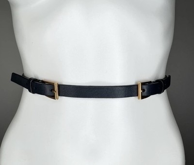 PRADA Skinny Belt Size S/M Black Leather Rose Gold Hardware adjustable for sizes
