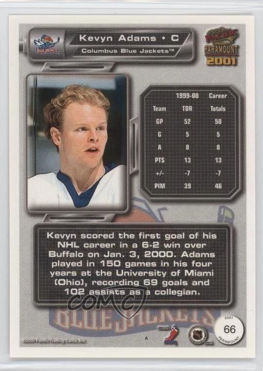 2000-01 Pacific Paramount Gold Kevyn Adams #66 - Image 2 of 2