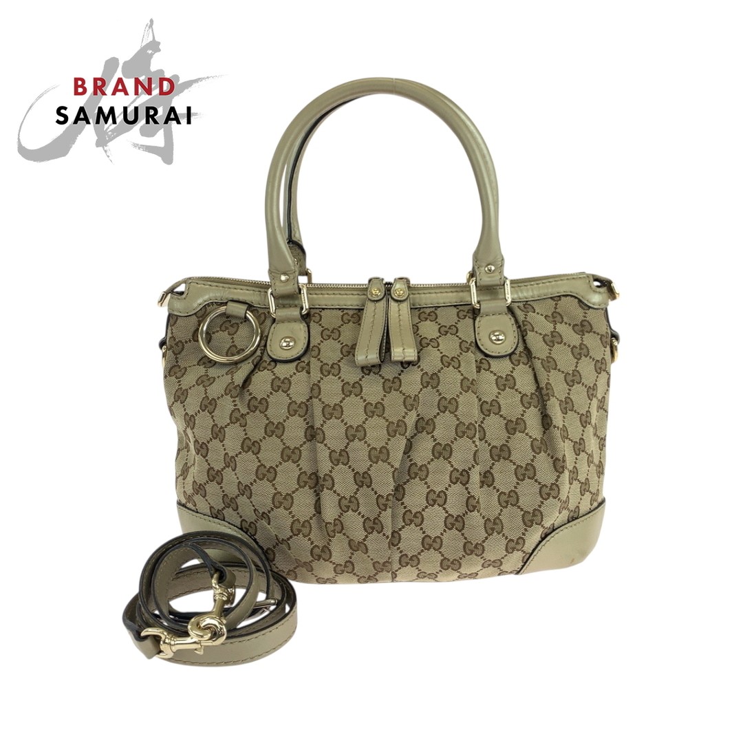 Gucci Beige GG Canvas Shoulder Bag with Gold Hardware 2-Way Handbag 5041