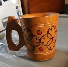 Vintage Wood Carved Beer Mug.  Collectible Viking Drinkware Handmade
