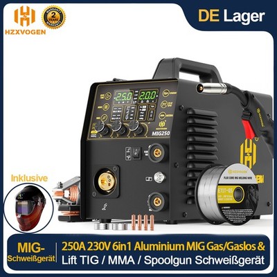 250A 6-in-1 Schweißmaschine SYN MIG Gas/Gaslos Aluminium WIG MMA Spot 2T/4T 230V