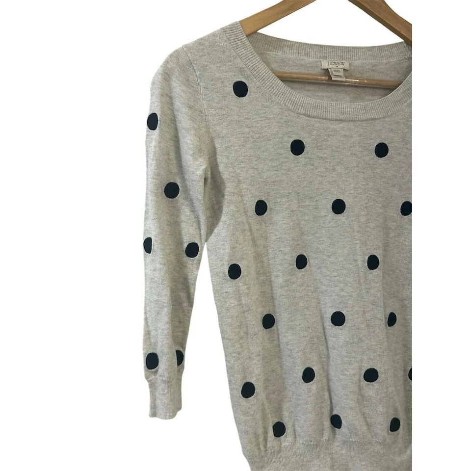 J. Suéter Crew Para Mujer 2XS Gris Negro Lunares Pullover Ligero Cálido Top Informal Foto 2 de 4