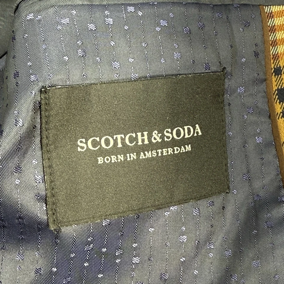 Blazer Clásico Scotch & Soda Para Hombres Talla S Marrón Glen Check Chaqueta de 2 Botones Forrada Foto 3 de 4