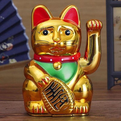 GOLD FENG SHUI Gold Lucky Beckoning Waving Cat Maneki Neko 5''tall