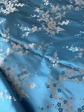TURQUOISE SILVER PLUM BLOSSOM SILK BROCADE, 30" wide