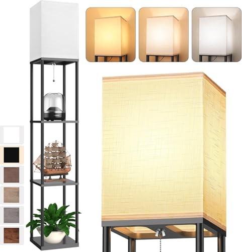 Modern Black Shelf Floor Lamp with 3 CCT LED for Living Room-image