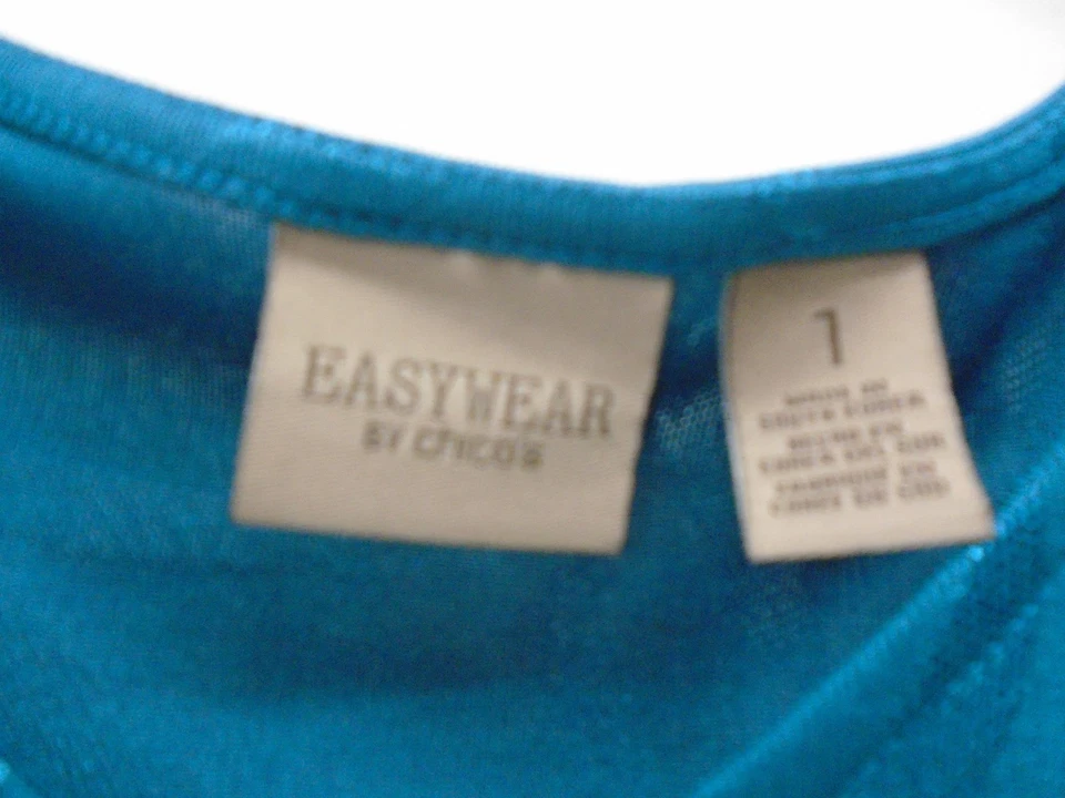  2PC CHICOS EASYWEAR TEAL BLUE PANT SET 3/4 SLEEVE TOP STRAIGHT LEG PANTS SIZE 1 - Image 3 of 4
