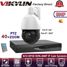 VIKYLIN 8CH 8POE NVR 40 ZOOM 360 100M 8MP PTZ Camera System Auto Tracking Lot