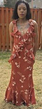 ASTR The Label Rust Floral Ruffle Maxi Dress Wedding Guest Mermaid Size S