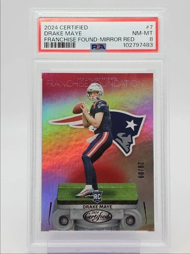 DRAKE MAYE 2024 CERTIFIED FOUNDATIONS ROOKIE MIRROR RED RC /99 PSA 8 Q0004