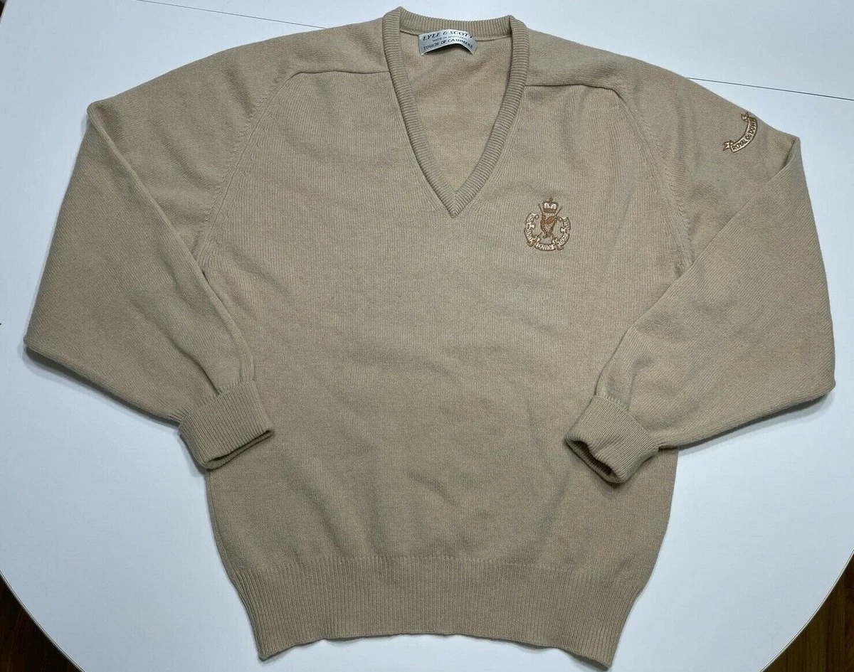 Vintage Lyle & Scott Cashmere Sweater V Neck with Crest Small