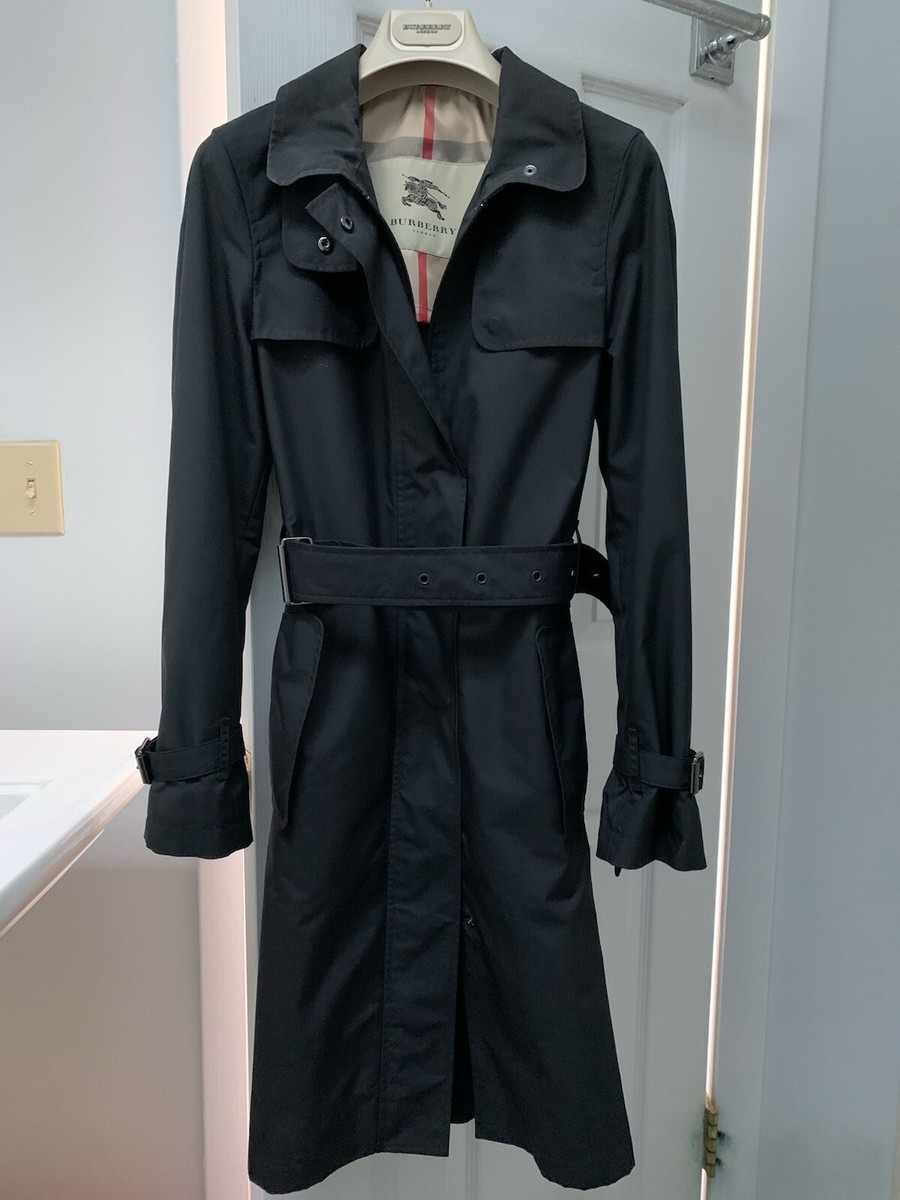Classic Burberry London Tess Black Belted Trench Coat Jacket CUT