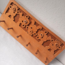 Wooden 15" Handmade Teddy Bear Wall Hanger 7 Hook Rack Signed Kids Room   READ
