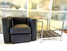 LE CORBUSIER Petit chair SET BLACK LEATHER cushions Made in Italy for PALAZZETTI