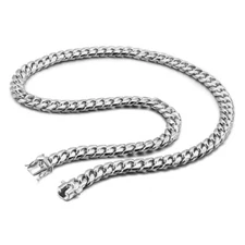 925 Sterling Silver Solid Miami Cuban Link Chain Men's Necklace 10mm 22" 24" 26"