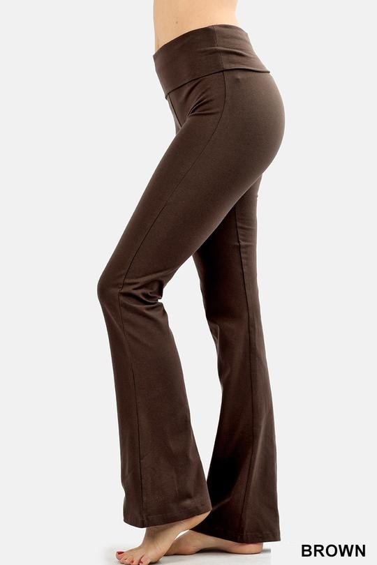 Hi Waisted COTTON SPANDEX YOGA FLARE PANTS WORKOUT GYM FOLD OVER LOUNGE