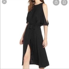 NWT Splendid Cold Shoulder Wrap Tie Midi Dress Navy Blue Sz Small