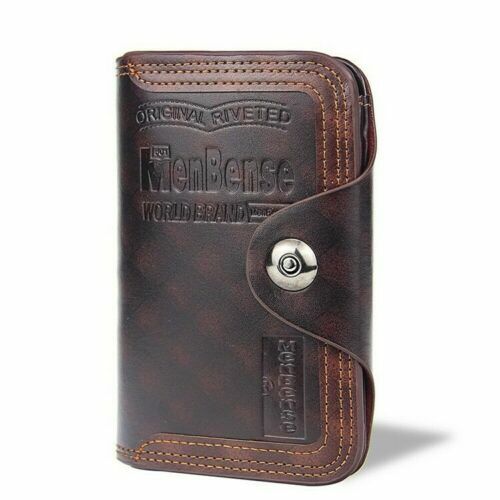 Mens Men's Retro Leather Vertical Section Credit Card Holder Wallet with Hasp - Picture 9 of 10