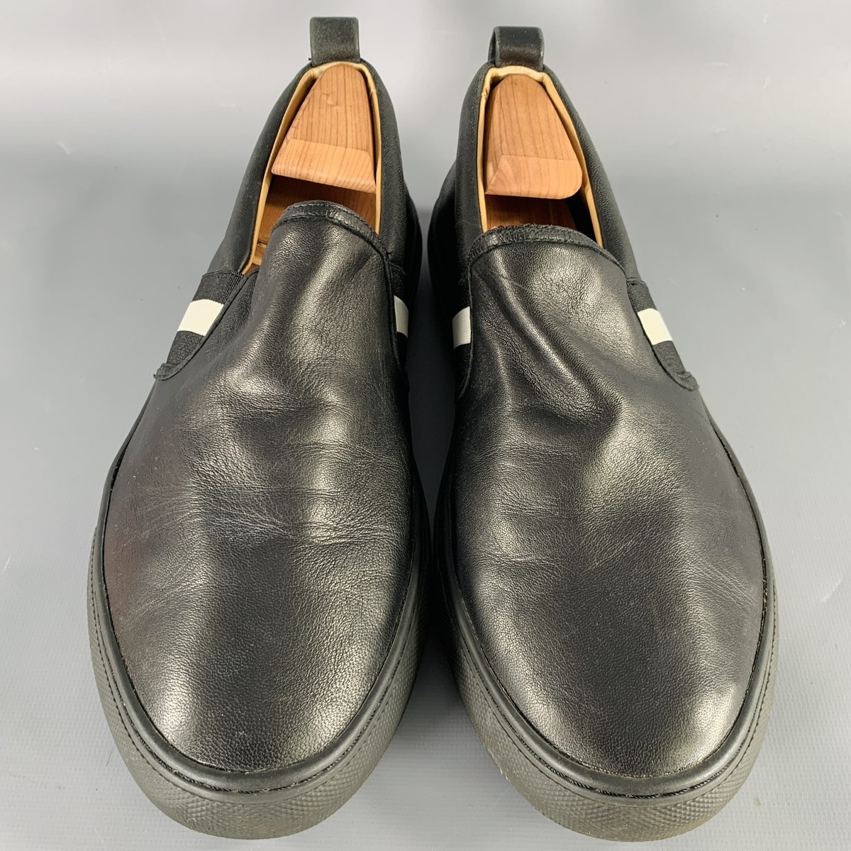 BALLY Size 9.5 Black White Stripe Leather Slip On Loafers | eBay