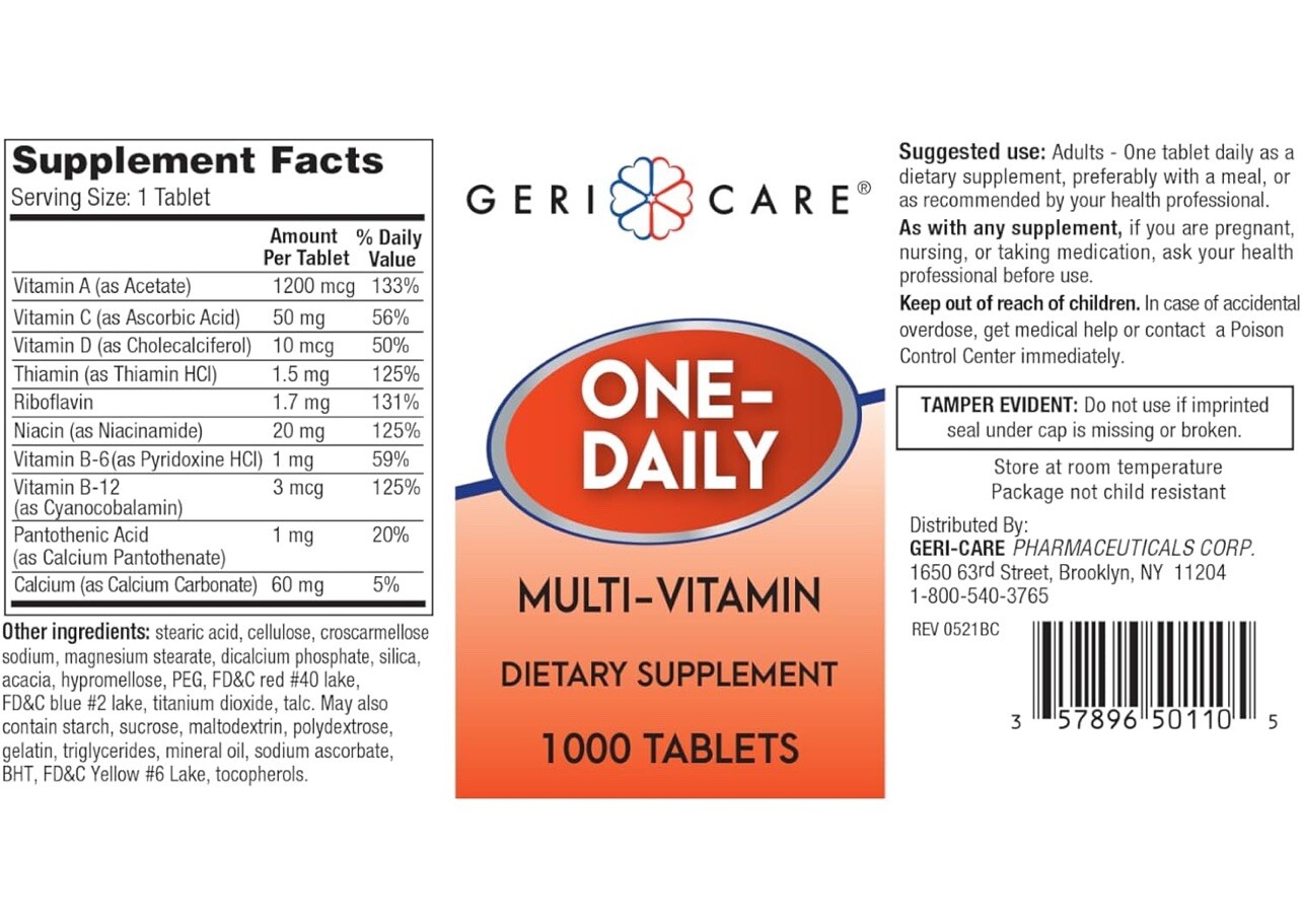GERICARE 1000ct Easy Swallow Tabs One Daily Multivitamin