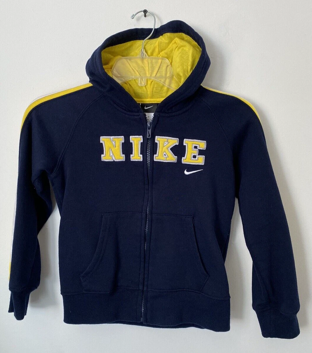 Youth Nike Full Zip Hoodie Navy with Yellow White Stripe Size 7