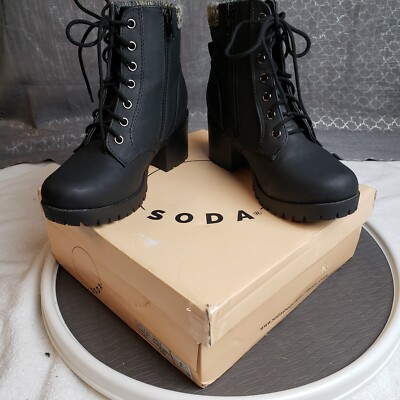 SODA Lace Up Combat Boots Women Black Side Zipper Hiking