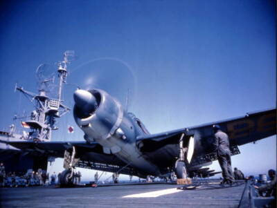 Curtiss SB2C Helldiver dive bomber it?s propeller spinning it awai- Old Photo