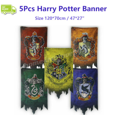 5 Stück Harry Potter Party Urlaub Dekoration Banner Hogwarts Haus Deko Flagge