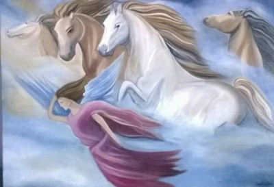 Flug Welten Pferde Fühle Engel Sky Mythologie Historische Art Katerina Soldatou