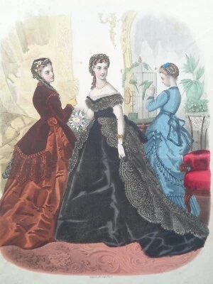 GRANDE GRAVURE DE MODE ANCIENNE Femmes La Mode Illustrée Old Fashion Plate - Photo 1/2
