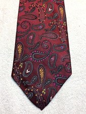 LOUIS DELL'OLIO MENS TIE 3.75 X 60 BURGUNDY WITH GOLD, PINK AND BLUE PAISLEY
