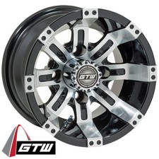 Set of 4 Golf Cart 10x7 Tempest Aluminum Machined Silver and Black Offset Wheels