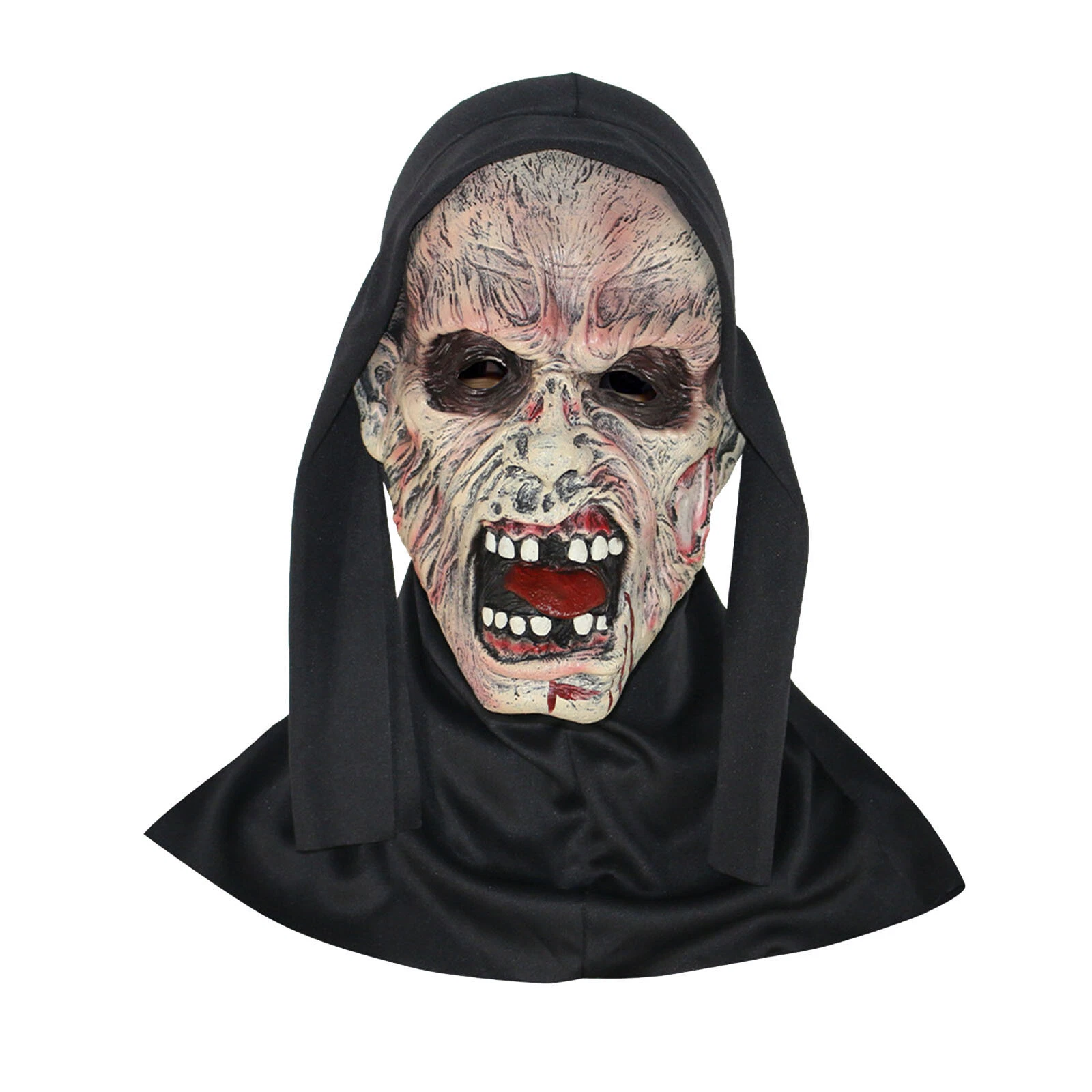 Skull Face Mask with Headscarf,Horror Zombie Masks,Latex Burned Ghost Headgear