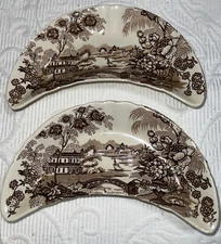 Pair “TONQUIN” Royal Staffordshire Dinnerware By Clarice Cliff Cresent Dishes