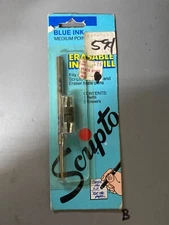 Vintage Scripto Erasable Ink Refill Blue  Ink Medium  Point with Erasers NOS