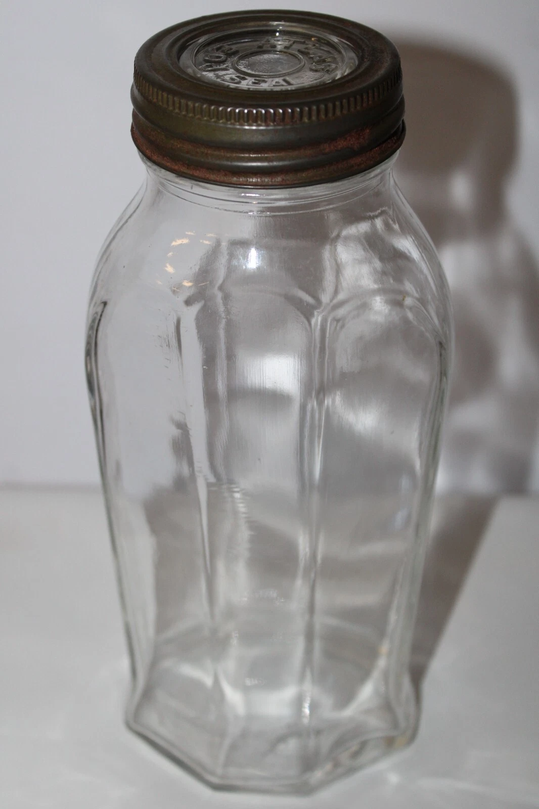Vintage Eight Sided Glass Clear Canning Jar Steel Lid Glass Atlas EDJ Seal 10''