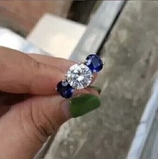 Three-Stone Wedding Ring 925 Sterling Silver 1.20Ct Round Simulated Diamond