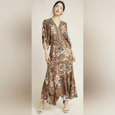 Farm Rio Anthropologie Valentina Dress In Brown Motif Size Extra Small NWT  | eBay