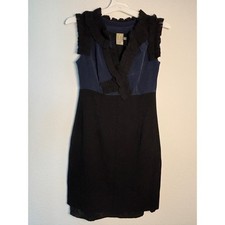 Taylor Navy Blue Black Colorblock Ruffle Neck Sleeveless Sheath Dress Size 4