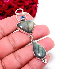 Labradorite & Blue Topaz Handmade 925 Sterling Silver Pendant 3.12