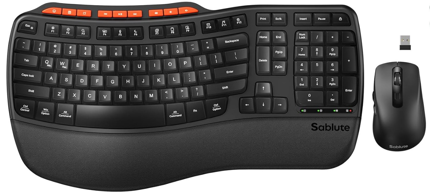 SABLUTE Ergonomic Wireless Keyboard and Mouse Combo, 2.4G Wireless