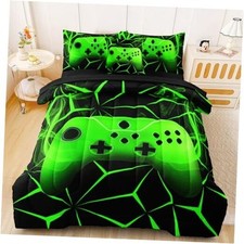 Twin Gamer Bedding Sets for Boys Teen, 4 Pcs Gaming Twin Twin-4pcs Green