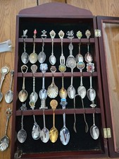 Collection of  Souvenir Spoons Wales & more & Display Case. Silver Plated RARE